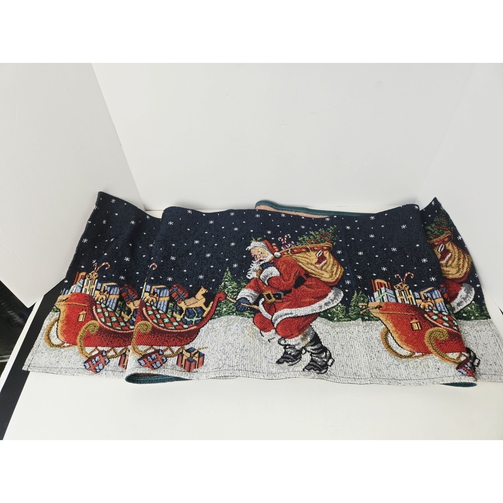Christmas‎ Santa Claus with sleigh and gits tapestry table runner decoration 70"